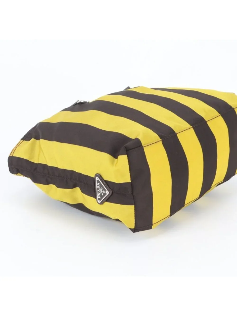 Prada Tessuto Nylon Stripe Triangle Logo Leather Tote Shoulder